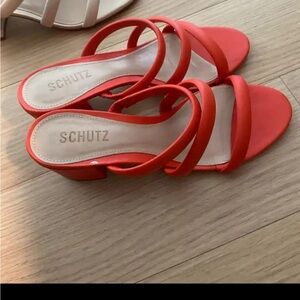 Orange / red block heel